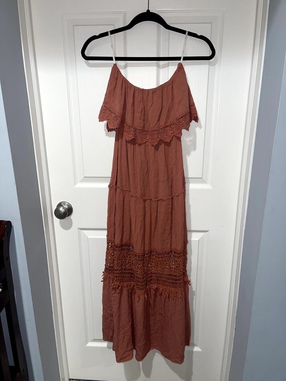 Forever 21 Terracotta Rust Crochet Lace Maxi Dress